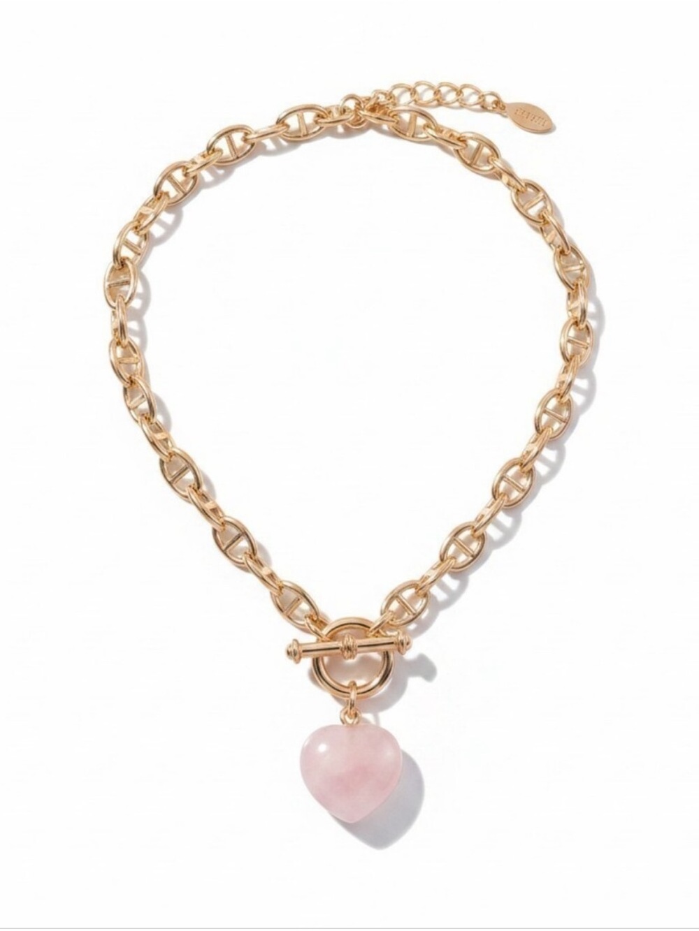 ◾️ Piper-K ◾️Gold Tone Link Necklace with 💗Rose Quartz Heart (NWT)